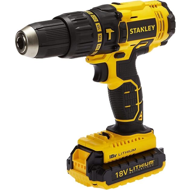 Cordless Hammer Drill, 18V, 45Nm, 2 Speed, Reversible, x 1.5 Ah Li-Ion Batteries, with Kit Box, Yellow/Black - SCH20S2K-B5,STANLEY