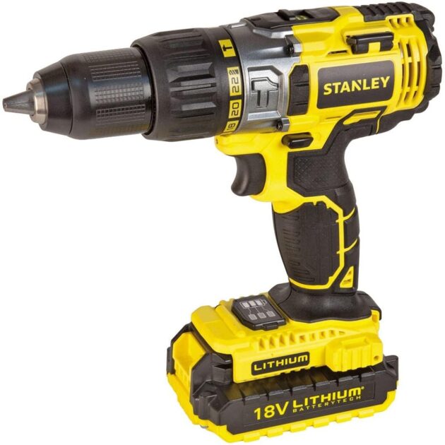 Cordless Hammer Drill, 18V 2.0 Ah, Li-Ion Battery With Charger, Kitbox, Yellow - Stdc18M2K-B5,STANLEY