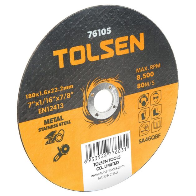 Tolsen,Flat cutting-off wheel (metal and stainless steel),76105,180x1.6x22.2mm