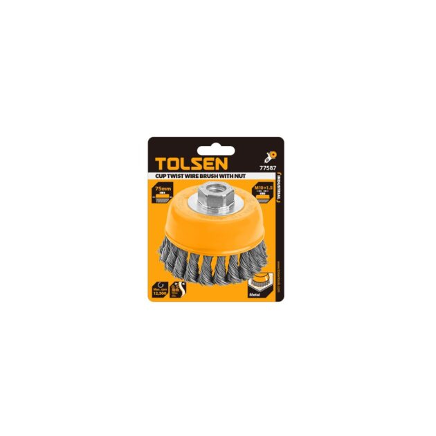 Tolsen,Cup twist wire brush with nut (INDUSTRIAL),77587,Size: 75mm