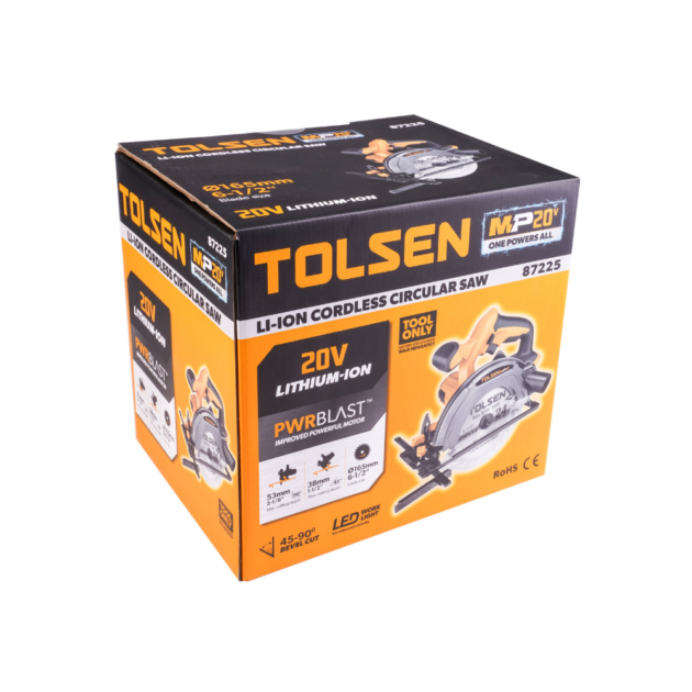 TOLSEN, 20V LI-ION CORDLESS CIRCULAR SAW, 87225, (TOOL ONLY)