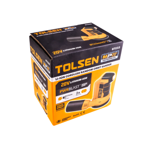 TOLSEN, 20V LI-ION CORDLESS RANDOM ORBIT SANDER, 87233, (TOOL ONLY)